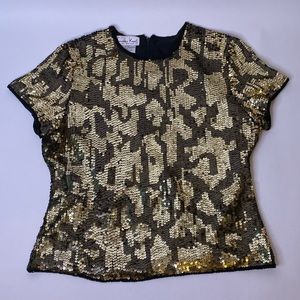 Vintage Lawrence Kazar Gold Sequin Leopard Top